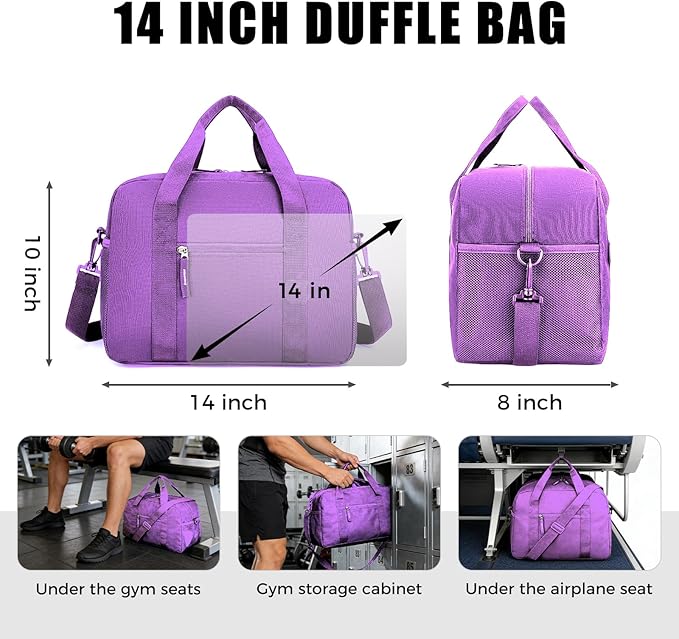 Uarition 14 inch Small Gym Bag for Men & Women, Mini Duffle Bag for Travel Sports, Lightweight Carry On Duffel Bag, Purple