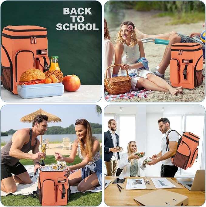BAGPARKK Insulated Cooler Backpack,33/45 Cans Multifunctional Double Deck Leakproof Cooler Bag with Sternum Strap,Large Capacity Lightweight Travel Camping Beach Backpack