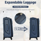 Lightweight Expandable Softside Luggage Sets 3 Piece, Large Capacity Travel Suitcase with Spinner Wheel, TSA Lock, Easy Access Design and Adjustable Telescoping Handle (Dark Blue)