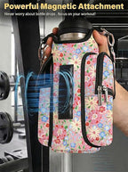 Magnetic Gym Bag for Women Men, Neoprene Water Bottle Carrier Bag with Strap fits 18-40oz, Crossbody Bag with Pockets