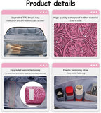 BOYATU Travel Makeup Bags Cosmetic Organizer Bag: 3 Pcs Set Large Capacity Floral Make up Bag with Compartments - Waterproof Leather Toiletry Bags with Handle for Women (20-Red)