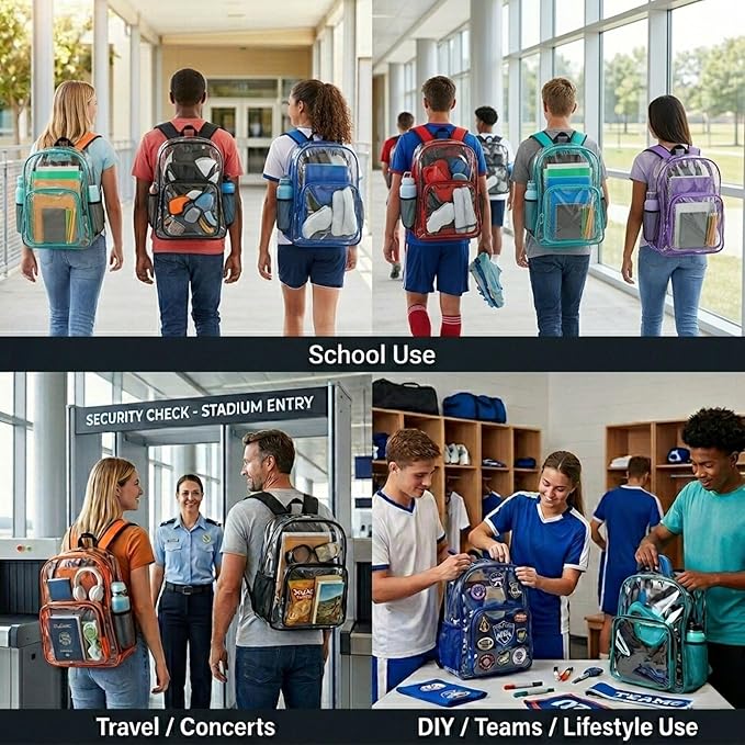 Trail maker Clear Backpack Heavy Duty with Padded Straps, Side Pockets for Kids, Boys, Girls, School, Stadium Approved Events