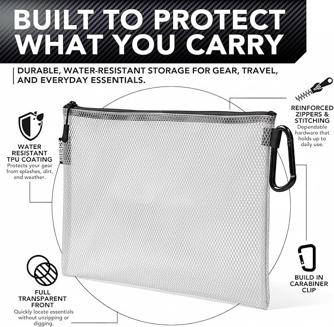 GOBAGS Air Production Multi‑Size Clear Zipper Pouch (4‑Pack) – Cable Organizer & Travel Gear Bag for Electronics, Camera Accessories, Tool Pouch & Small Tech Storage