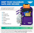 HERO Neck Wallet - RFID Blocking Passport Holder, Easy to Conceal Travel Pouch (Purple)