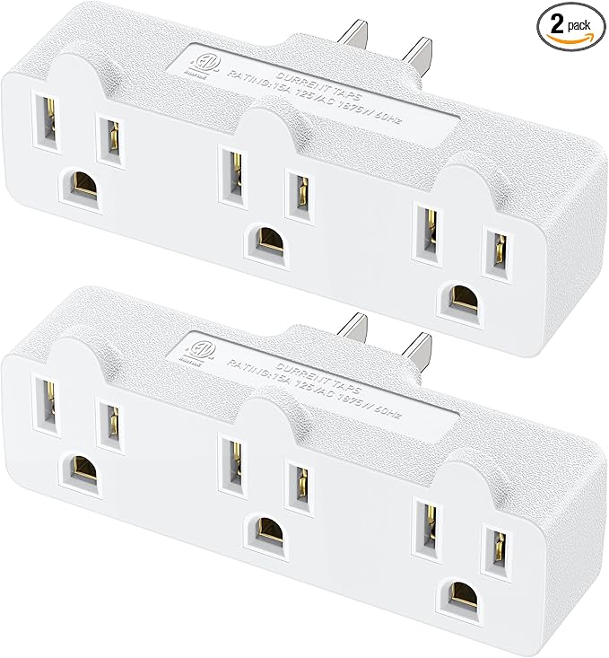 [ETL Listed] Cable Matters 2-Pack Spaced 3 Outlet Adapter, 3 Plug Wall Adapter, Grounded Plug Extender