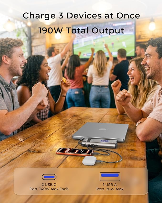 2026 FIFA Licensed 190W 20000mAh Power Bank for Laptop Portable Charger,3-Port USB-C PD Fast Charging Battery Pack with Built-in Retractable Cables for MacBook,Cell Phones,iPhone,iPad,Android,Samsung