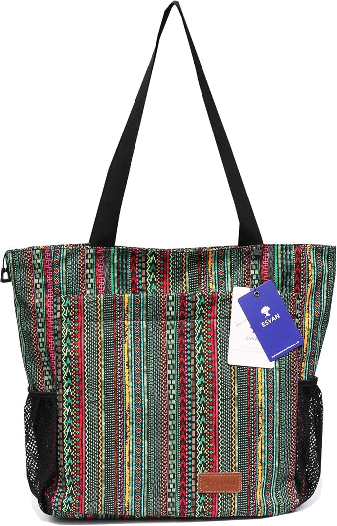 ESVAN Original Floral Tote Bag Large Shoulder Bag with Multi Pockets for Gym Travel Beach Daily Bags