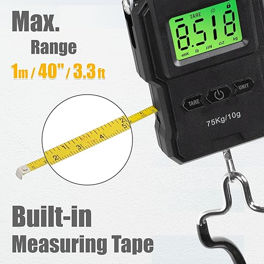 CyclingDeal Backlit LCD Display Digital Bike Scale - Electronic Balance with Double Hanging Hook Measures in kg, lbs, jin, oz - More Stable & Accurate - Max. Load Capacity 165lbs with Measuring Tape