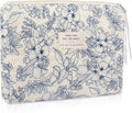 Gosect Large Makeup Bag, Cute Cosmetic Bag for Women Girls, Floral Coquette Aesthetic Toiletry Bag, Travel Make Up Organizer Bag (Navy Blue)