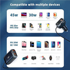 6 Multi Ports USB C Car Charger, 123W Fast Car Charger Adapter, PD 45W Compatible with iPhone17/Galaxy/Samsung S25, Type C Cigarette Lighter USB Charger with 5.7FT Cable for Rear Seat Charging(Black)