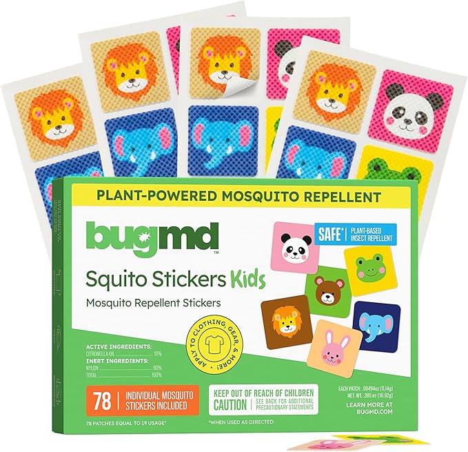 BugMD Squito Stickers Mosquito Repellent Patch Stickers for Kids (78 Stickers), Safe & Effective Insect Repellent Patches for Toddlers, Kids, Camping, Beach & Outdoor Essentials