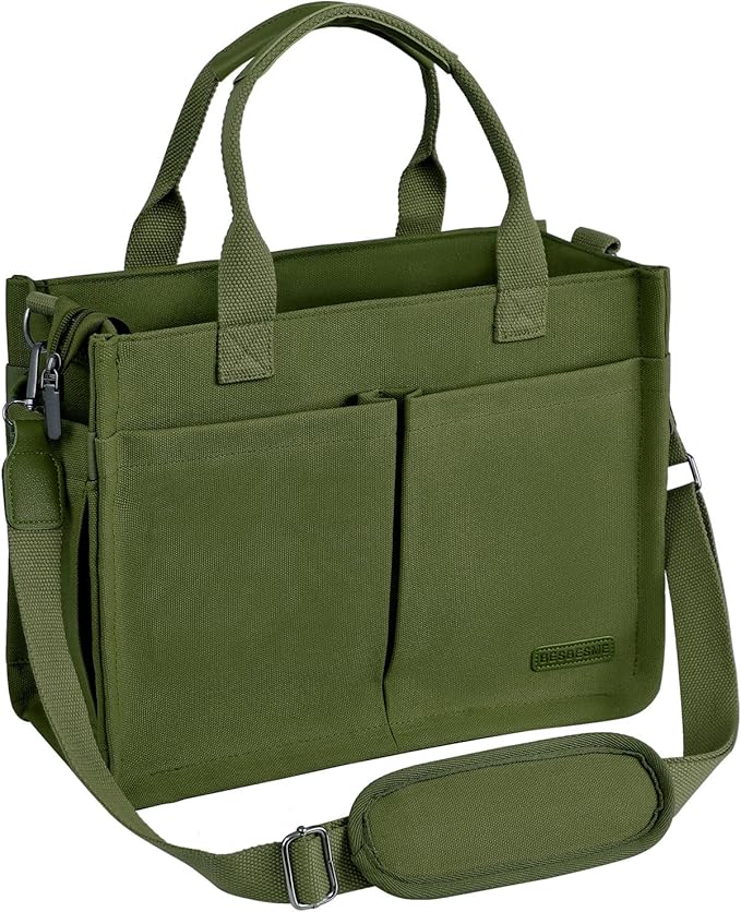 BESBESME Canvas Tote Bag for Women with Zipper & Compartments– Large Work & College Laptop Tote Crossbody Shoulder Bag