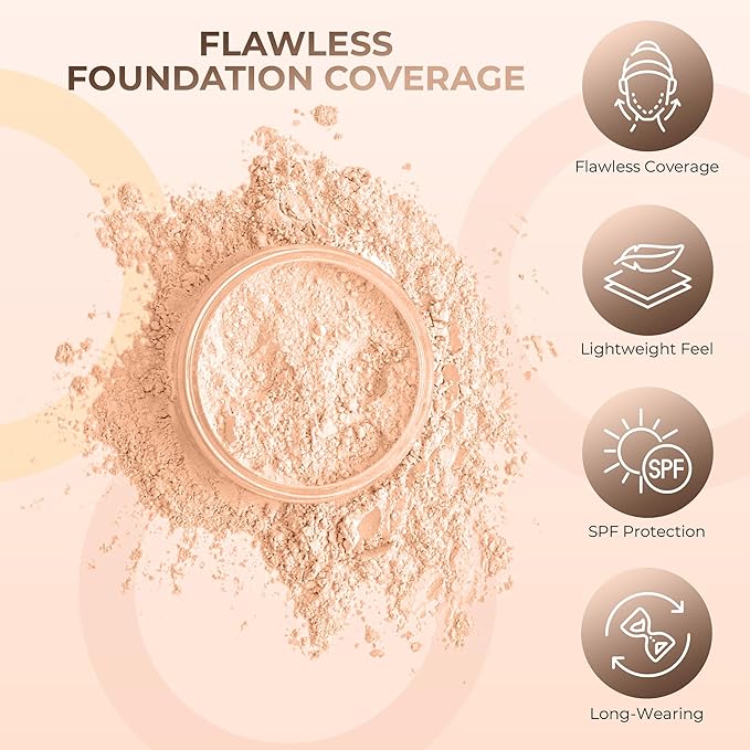 4pc (PINK BISQUE) KIT w/KABUKI BRUSH Mineral Makeup Matte Loose Powder Foundation Concealer Blush Long Lasting Bare Face Cosmetics