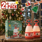 Kids Camping Lantern with Christmas Santa Sleigh Battery Powered (3×AAA Included), 3 Mode Eye Prptecting Night Light, IPX4 Waterproof Silicone Handle Tent Light for Children Gifts (2-Pack)