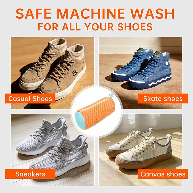 2PCS Shoes Washing Machine Bags, Laundry Shoe Bag for Washer and Dryer, Reusable and Durable Zipper Sneaker Shoe Washing Bag, Tennis Shoes Cleaning Bag for All Shoe Types (Orange)