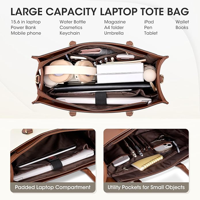 RAINSMORE Laptop Tote Bag for Women 15.6 Inch Large Women Work Bags Waterproof Business Office Teacher Bag Computer Briefcase