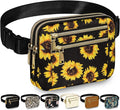 Capolo Fanny Packs for Women Fashion Waist Packs Bag with Adjustable Strap and 4 Zipper Pockets Waterproof Everywhere Crossbody Belt Bag for Workout Running Travelling(Sunflower)