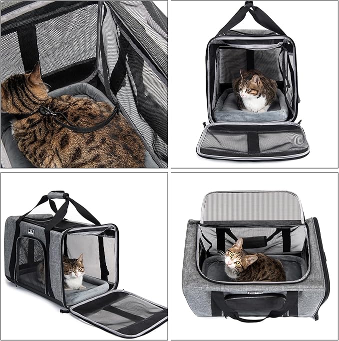 Wakytu Pet Carrier for Small Cats Dogs, Dog Carrier Travel Bag with Adequate Ventilation, 5 Mesh Windows, 3 Entrance, Locking Safety Zippers, Padded Shoulder and Carrying Strap, Medium