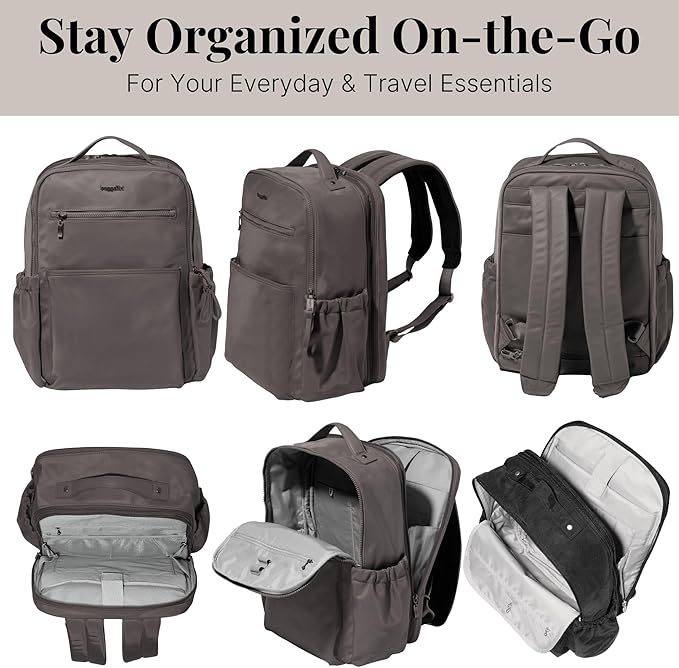 Baggallini Tribeca Expandable Laptop Backpack - 15"x11" Lightweight RFID Computer Bag for Work & Travel with Luggage Sleeve