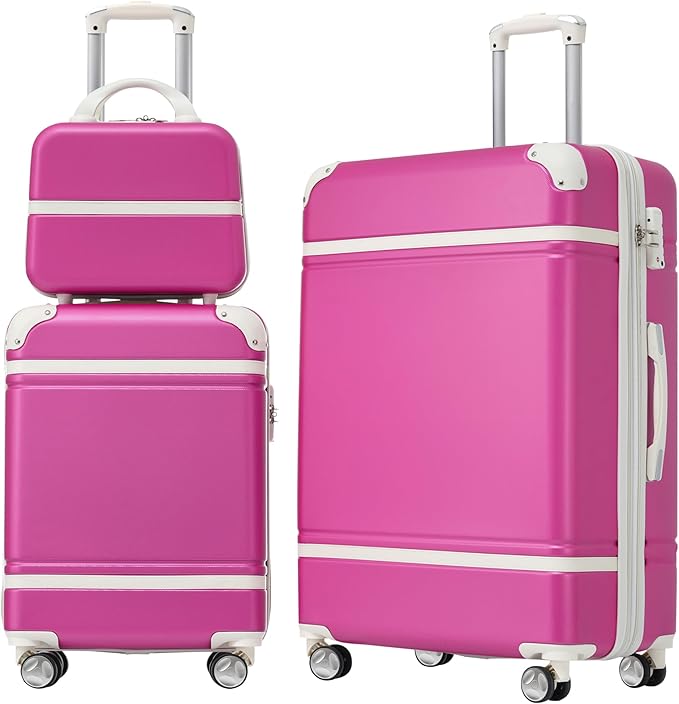 Luggage Sets, 2 Piece Carry on Luggage Set with Travel Bag, 2 Piece Expandable Spinner Hardshell Suitcase with TSA Lock, Back to School Suitcase, Women Men (Pink, 20/24 inch+Cosmetic Case)