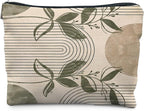 Abstract Sage Green Boho Botanical Makeup Bag, Minimalist Boho Neutral Sun Rainbow Cosmetic Bags for Women, Boho Gifts for Women, Mid Century Modern Zipper Makeup Pouch