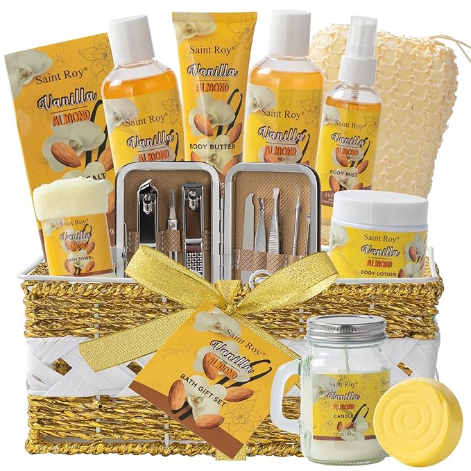 Mothers Day Gifts for Women, Bath & Body Gift Set, 20pcs Vanilla Honey Almond Scents Bath Gift Baskets Home Spa Gift, Bath Spa Kit For Women and Men, Spa Bath Gift Basket, Bath Kit Set, Spa Gifts