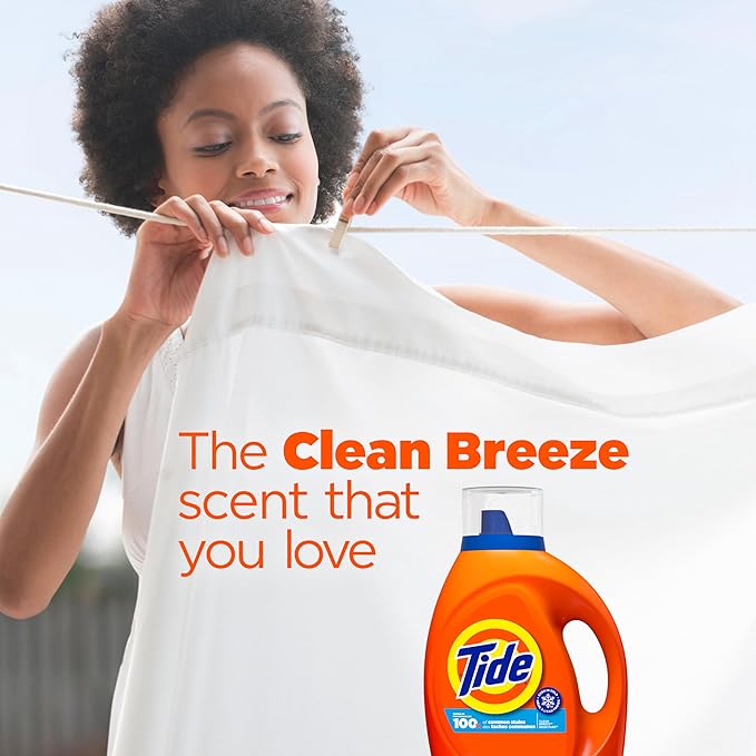 Tide Laundry Detergent Liquid, Clean Breeze Scent, 48 Loads, 60 fl oz, Works on 100% of Common Stains
