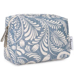 Narwey Small Makeup Bag for Purse Mini Cosmetic Bag Travel Makeup Pouch Zipper Pouch Cute Make up Bags with Compartments for Women Girls (Small, Blue Leaf)