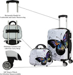 World Traveler VentureX Airline Approved 2-Piece Carry-On Luggage Set – Lightweight Hardside Polycarbonate Suitcase with Spinner Wheels - Butterfly