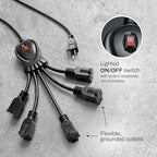STANLEY PowerSquid 5 Outlet Multiplier Cord 3 Ft 125V/15A 1875W Power Cord Splitter 14/3 AWG Cable Extension Cord 3 Prong AC Black Power with Circuit Breaker for Monitor Computer TV Laptop