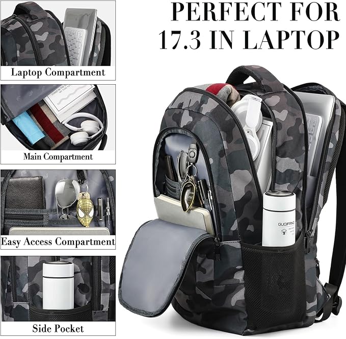 BIKROD Travel Laptop Backpack for Men, Backpacks for School Teen Boys, Business Anti Theft Slim Sturdy Back Pack, Adult Computer Bag Gift 17.3 IN Laptop, Camouflage