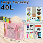 Fammart Mesh Beach Bag with Zipper, Large Beach Tote for Women, Toys Pool Swim Bag Travel Vacation Cruise Essentials