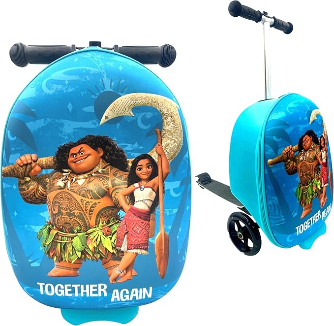 Fast Forward Moana 18" Ride-On Suitcase Scooter - Lightweight Carry-On Foldable Scooter Luggage