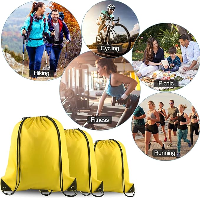 PLULON 15 Pcs Yellow Drawstring Bags, Drawstring Backpack Bulk, Modern Casual Gym Backpack Bags for Yoga Traveling Outdoor Sports