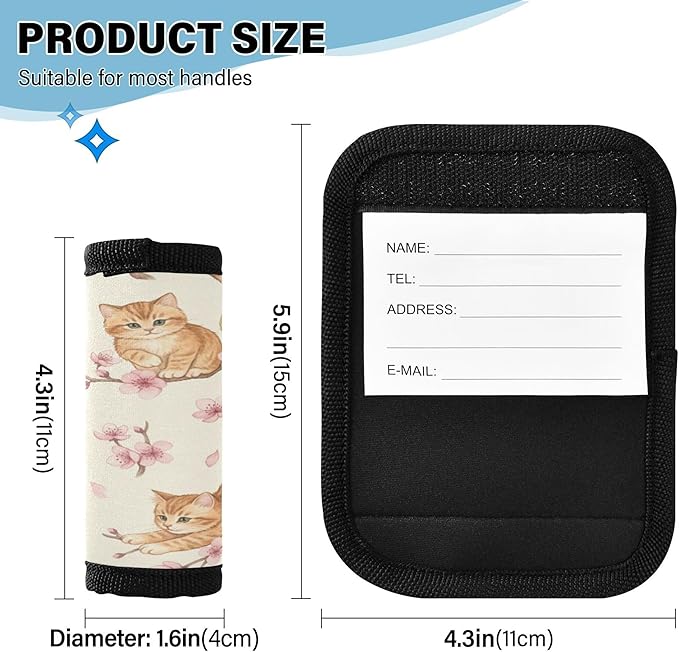 Burbuja Cats Luggage Handle Wrap Neoprene Comfort Handle Covers Suitcase Tag Identifier for Travel Accessories, 4 Pack