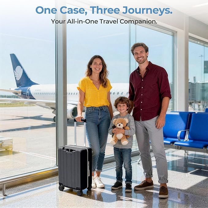 20" Ride-On Luggage with Child Seat, Hardside Carry-On Suitcase with 360° Silent Spinner Wheels, TSA Lock, & Dual Telescoping Handles for Kids & Adults & Busy Moms