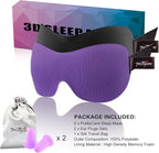 PrettyCare 3D Sleep Mask 2 Pack, Eye Mask for Side Sleeper - 3D Contoured Sleeping Mask Block Out Light for Men Women- No Eye Pressuer Night Masks with Ear Plugs & Travel Bag (Black＆Purple)