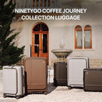 NINETYGO Carry On Luggage 22x14x9 Airline Approved, 20 Inch Suitcase with Front Compartment, Coffee-Infused PC Hard Shell, Eco-Friendly, Cup Holder, Clamshell, TSA Lock, Spinner Wheels (Americano)