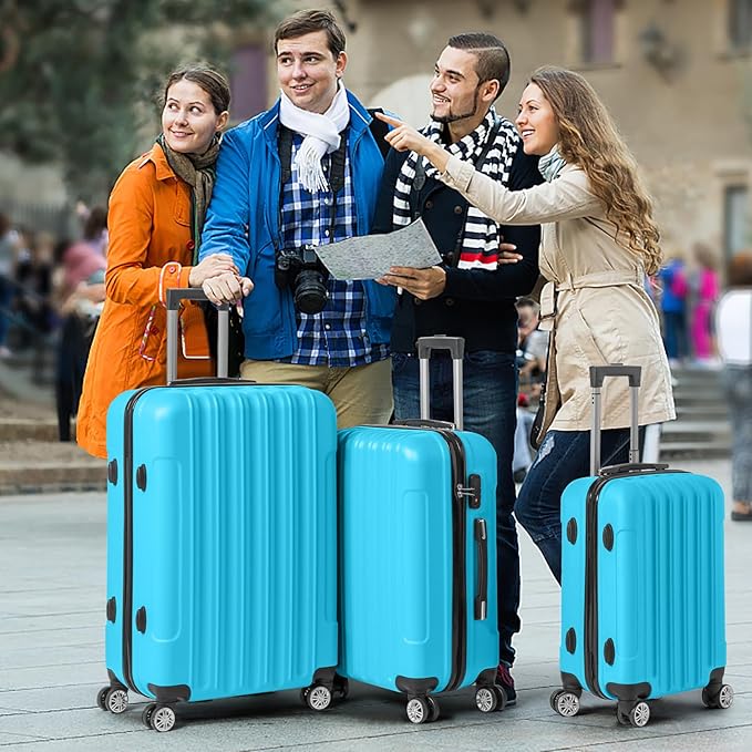 3 Piece Luggage Sets, Lightweight ABS Suitcase with 4 Spinner Wheels ＆ TSA Locks, Hardside Carry On Luggage Durable Suitcase Set for Family Travel Business - Blue, 20/24/28