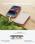 charmast 20000mAh Portable Charger with Built in Cables, 22.5W Travel Power Bank Fast Charging, USB C Cell Phone Battery Pack for iPhone 16/15/14/13/12/11 Series, iPad, Samsung, Android, Tablet