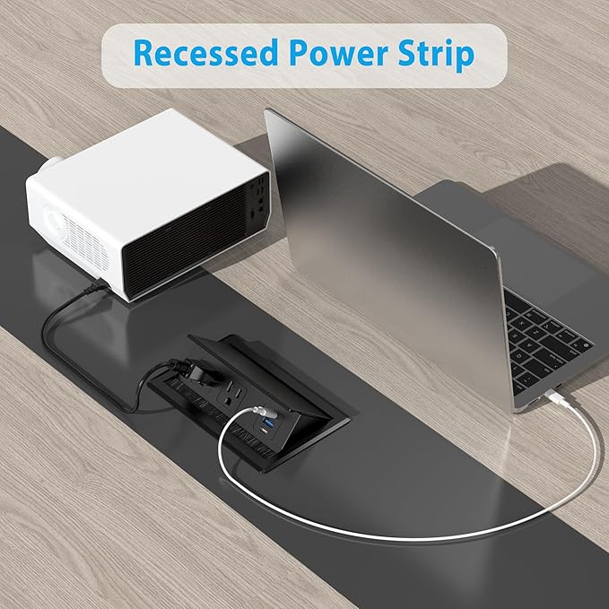 Table Power Outlet Hub PD20W USB-C Fast Charging Station, Recessed Outlet with 2AC Outlets and USB Ports for Conference Room Kitchen Countertop, Black