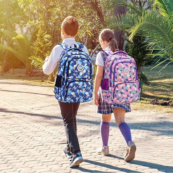 Bansusu Geometric Print Kids Backpack for Girls Boys School Bag Bookbags