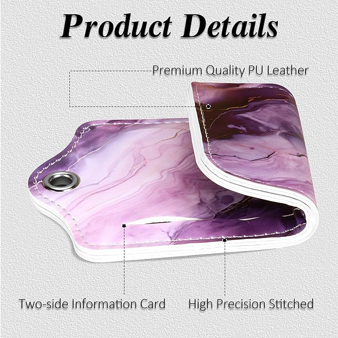 Luggage Tags for Suitcases, 2 Pack Cute PU Leather Luggage Tag TSA Approved with Stainless Steel Loop and Address Card Baggage Tag for Travel&Cruise Ships&Shipping Lavender Marble, by Chelmon