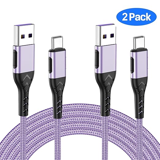 Durcord USB C Charger Cable, 2Pack 10ft Fast Charging USB Type C Cord Cable for Android Phone Pad Laptop, USB A to USB C Type C Charger Cable Compatible with iPhone 15 Pro/Plus/Max-Light Purple