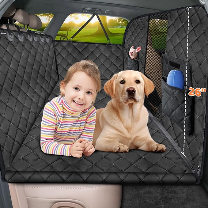 URPOWER 2026 Upgraded Back Seat Extender for Dogs - Large Hard Bottom Dog Car Seat Cover Holds 550lbs, Waterproof Dog Hammock Pet Bed with High-Density Foam Non-Slip Backseat Protector