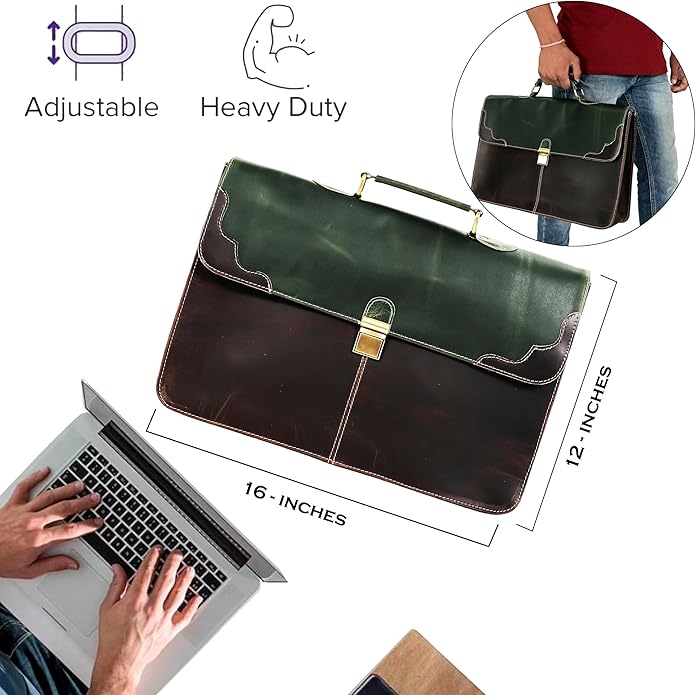 The Tannery Handmade Full Grain Leather Briefcase Laptop Satchel Office Crossbody Bag for Unisex Unique Vintage Design
