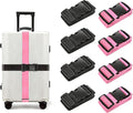 BILIONE Luggage Straps, 79" Long Belts Keep Suitcase Secure While Traveling, TSA Approved Add a Bag Premium Accessory for Travel Bag Closure (Black+Pink, 8Pcs)