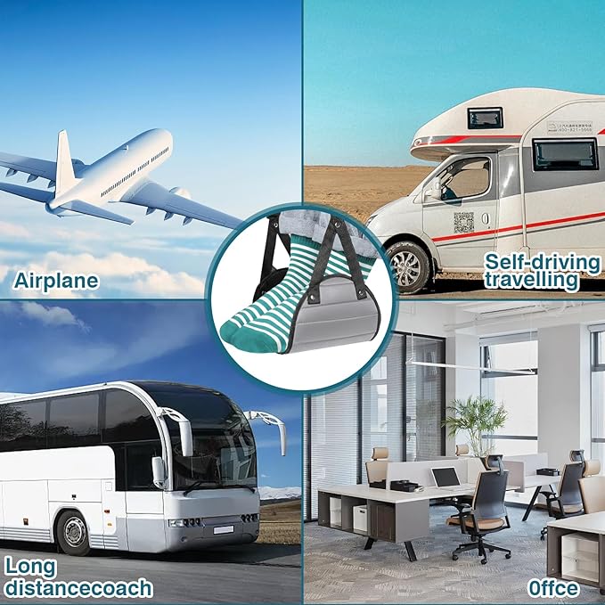Adjustable Foldable Foot Hammock with Storage Bag, for Aircraft, Car, Home and Travel Scenarios
