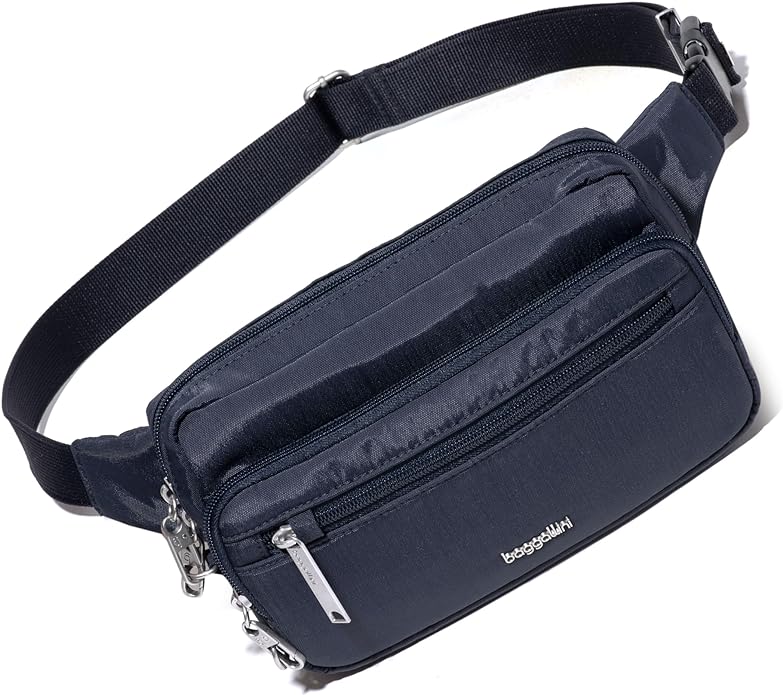 Baggallini Securtex Anti-theft Belt Bag 8.8"x5.5" Crossbody Fanny Pack for Women RFID Wallet Locking Zipper Travel Purse