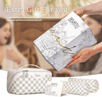 BOYATU Travel Makeup Bag Organizer Cosmetic Bag: 3 Pcs Set Make up Bags for Women with Handle - Waterproof Vegan Leather Toiletry Bags Travel Essentials Pouch with Compartments (H-03-White)